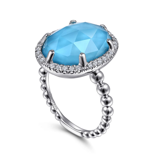 Turquoise & White Sapphire Cocktail Ring in Sterling Silver