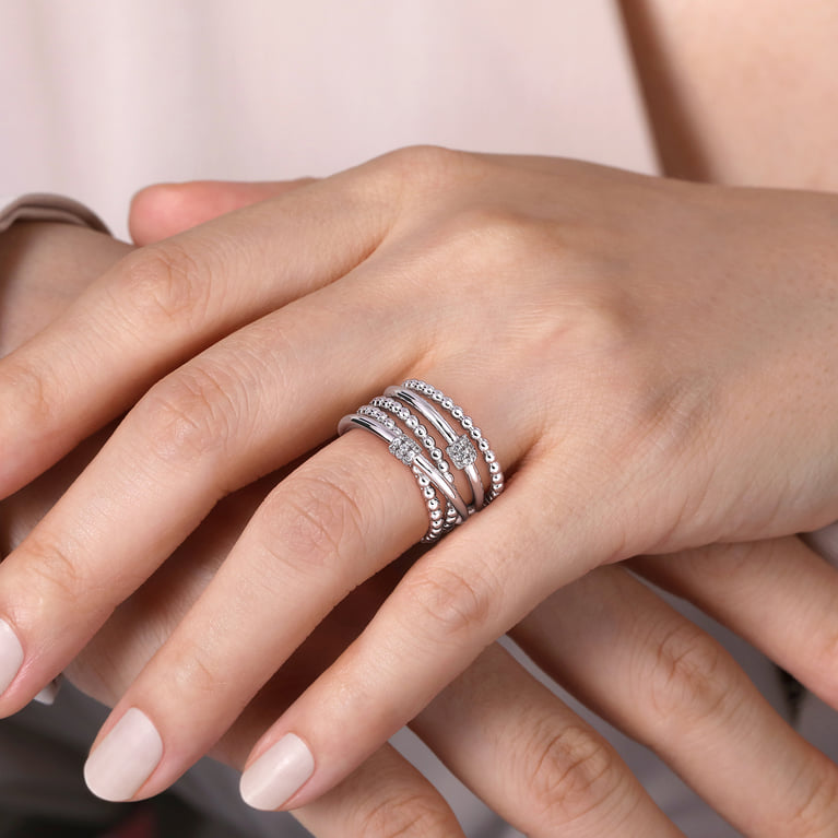 White Sapphire Rhondel Stacked Band in Sterling Silver