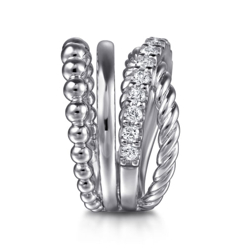 White Sapphire Twisted Stackable Band in Sterling Silver