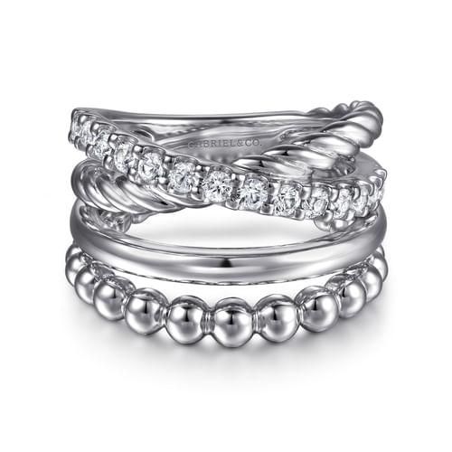 White Sapphire Twisted Stackable Band in Sterling Silver
