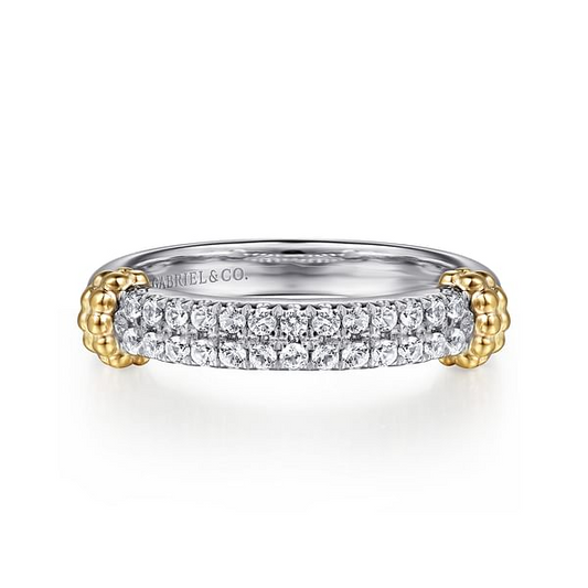 White Sapphire Stackable Ring in 14K Yellow Gold & Sterling Silver