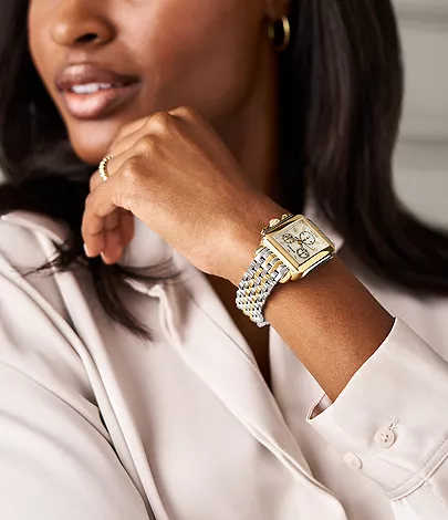 Deco Two-Tone 18K Gold-Plated Diamond Dial Watch by Michele Watches