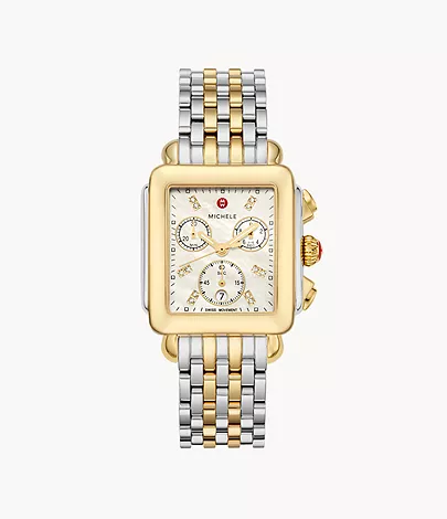 Deco Two-Tone 18K Gold-Plated Diamond Dial Watch by Michele Watches