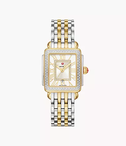 Deco Madison Mid Two-Tone 18K Gold-Plated Diamond Watch by Michele Watches