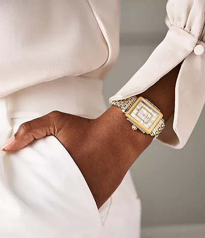 Deco Madison Mid Two-Tone 18K Gold-Plated Diamond Dial Watch by Michele Watches