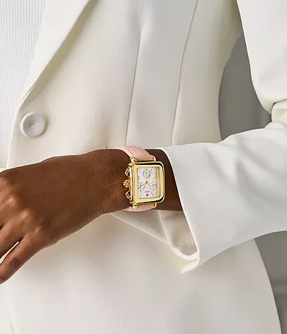 Deco Sport Chronograph Gold-Plated Ballet Pink Silicone Watch by Michele Watches