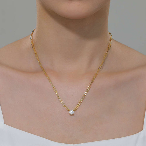 Stone Paperclip Necklace in Gold Plated Sterling Silver