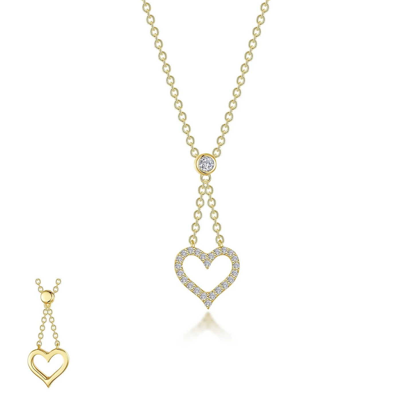 Simulated Diamond Reversible Heart Necklace in Gold Plated Sterling Silver