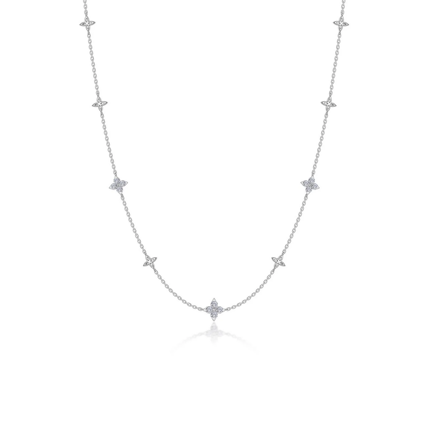 Floral Station Necklace in Sterling Silver