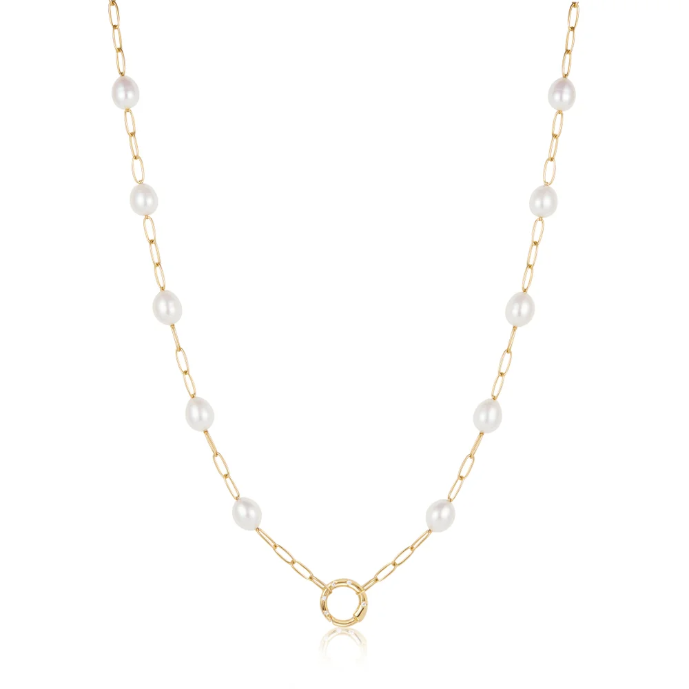 Gold Pearl Chain Charm Connector Necklace