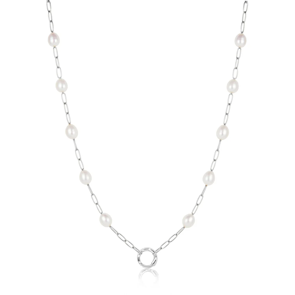 Silver Pearl Chain Charm Connector Necklace