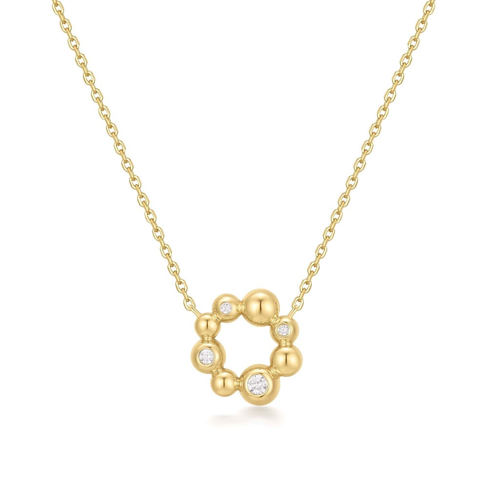 Asymetrical Beaded Circle Necklace in Gold Plated Sterling Silver