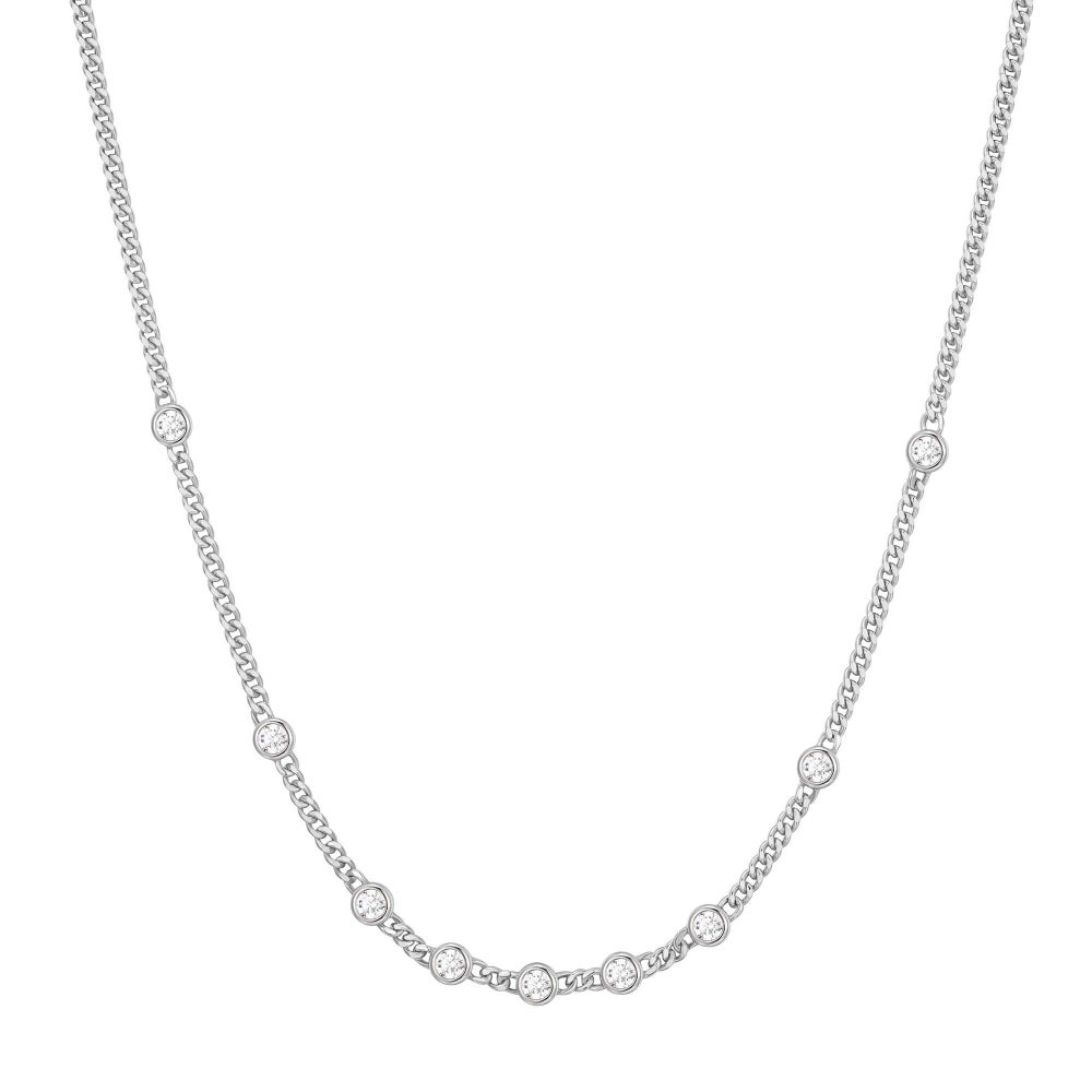 Stone Station Chain Necklace in Sterling Silver