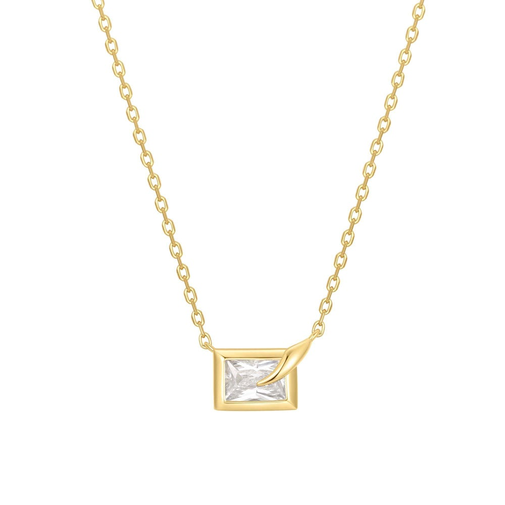 Stone Bezel Cube Necklace in Gold Plated Sterling Silver