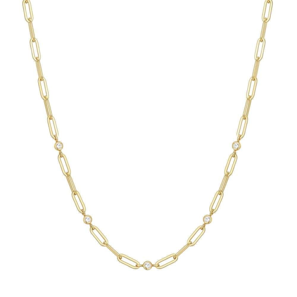 Bezel Station Paperclip Chain in Gold Plated Sterling Silver