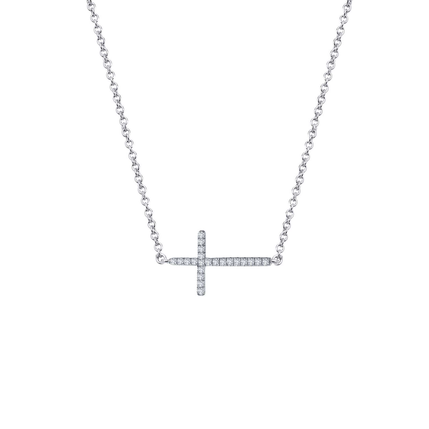 Simulated Sideways Cross Necklace in Sterling Silver