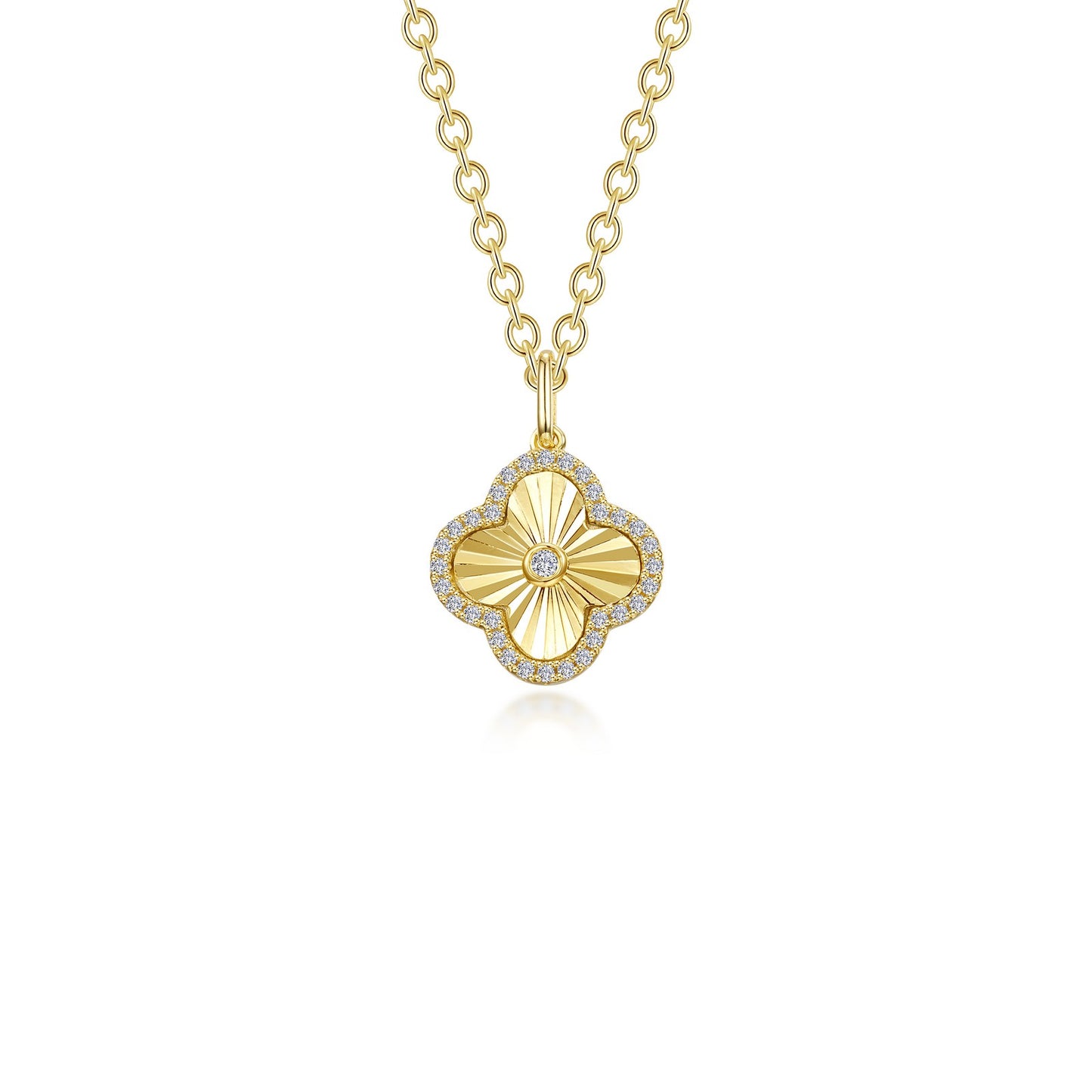 Simulated Diamond Clover Necklace in Gold Plated Sterling Silver
