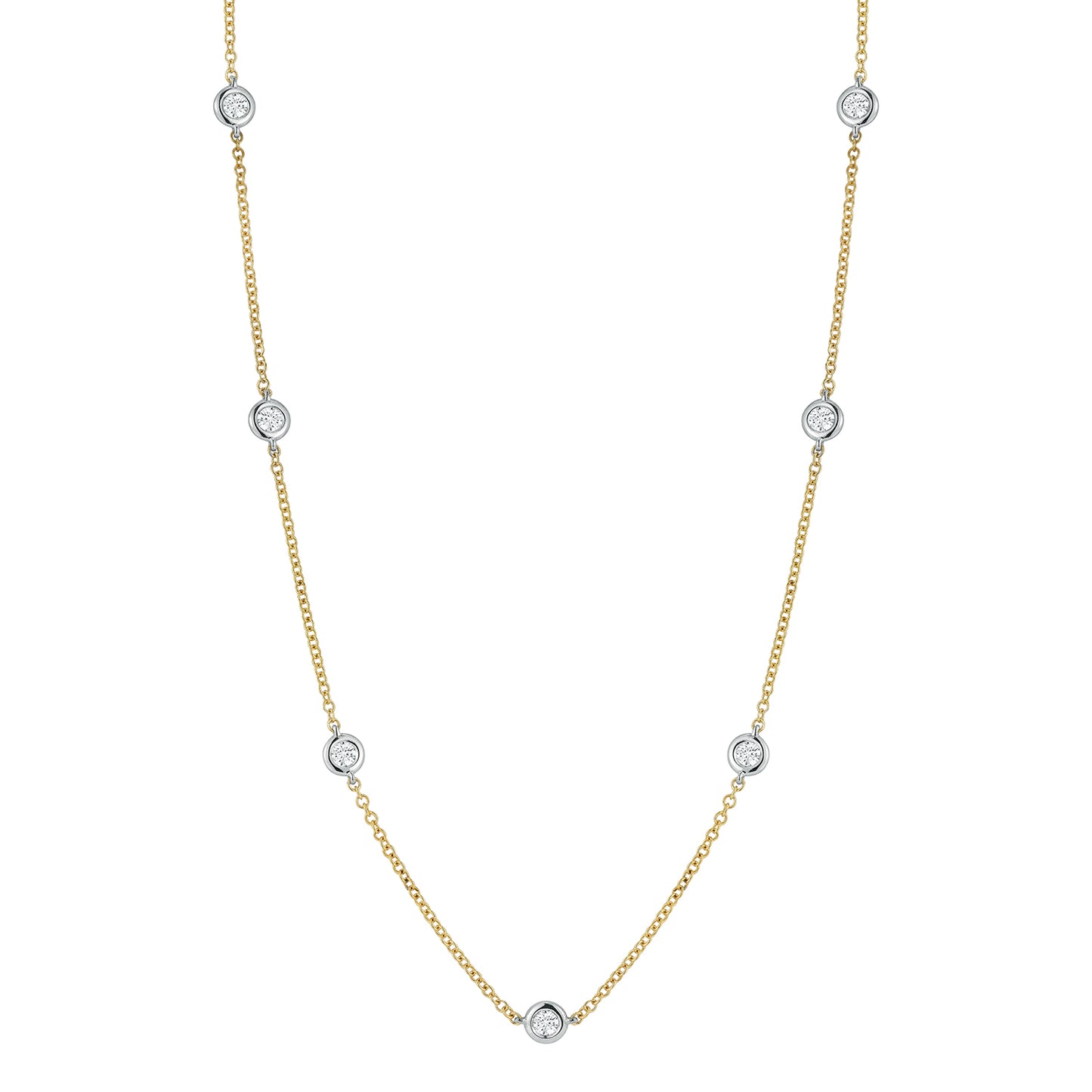 Diamond Bezel Station Necklace in 14K Two Tone Gold