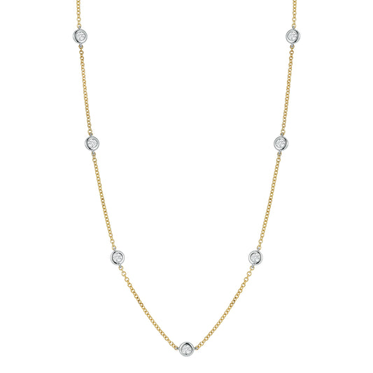 Diamond Bezel Station Necklace in 14K Two Tone Gold