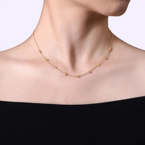 Beaded Station Necklace in 14K Yellow Gold