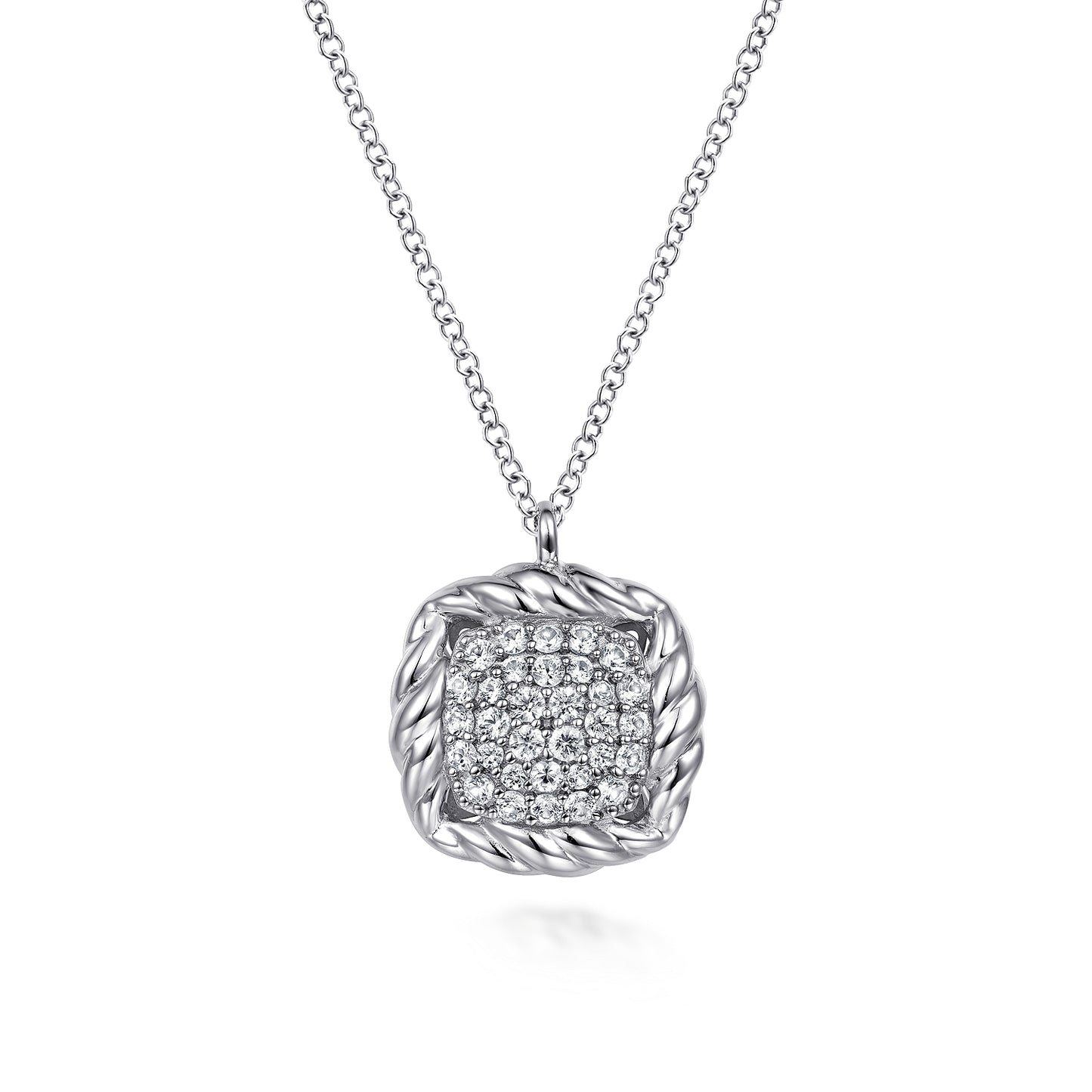 White Sapphire Rope Pendant Necklace in Sterling Silver