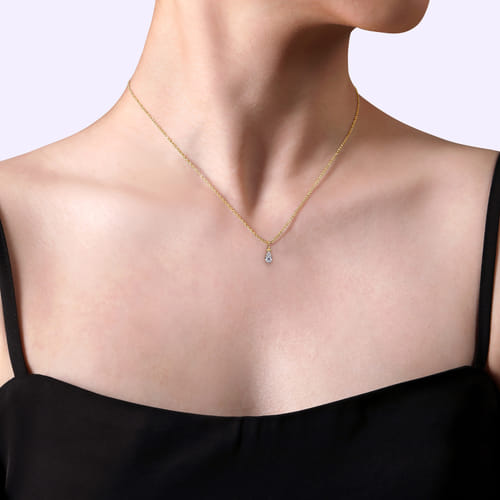 Diamond Teardrop Necklace in 14K Two Tone Gold