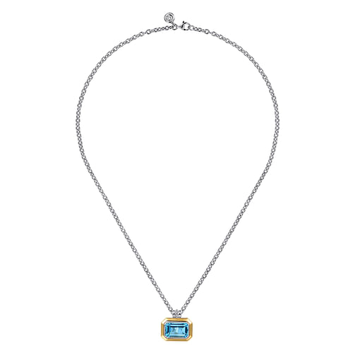 Blue Topaz Pendant Necklace in Sterling Silver and Yellow Gold
