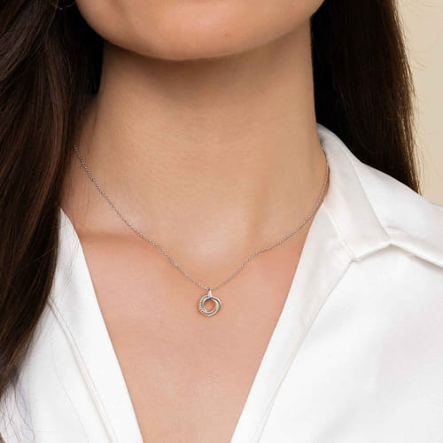 Petite Knocker Circle Necklace in Sterling Silver & 14K Yellow Gold