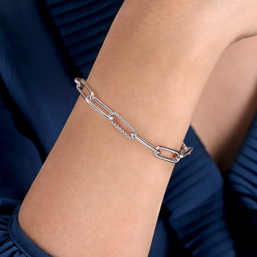 Paperclip Textured Link Bracelet in Sterling Silver