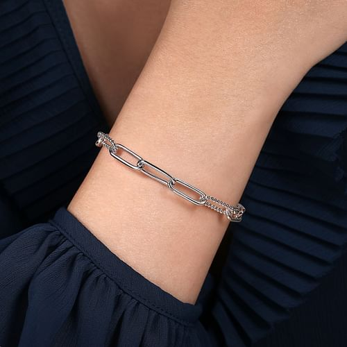 Multi-Texture Paperclip Bracelet in Sterling Silver