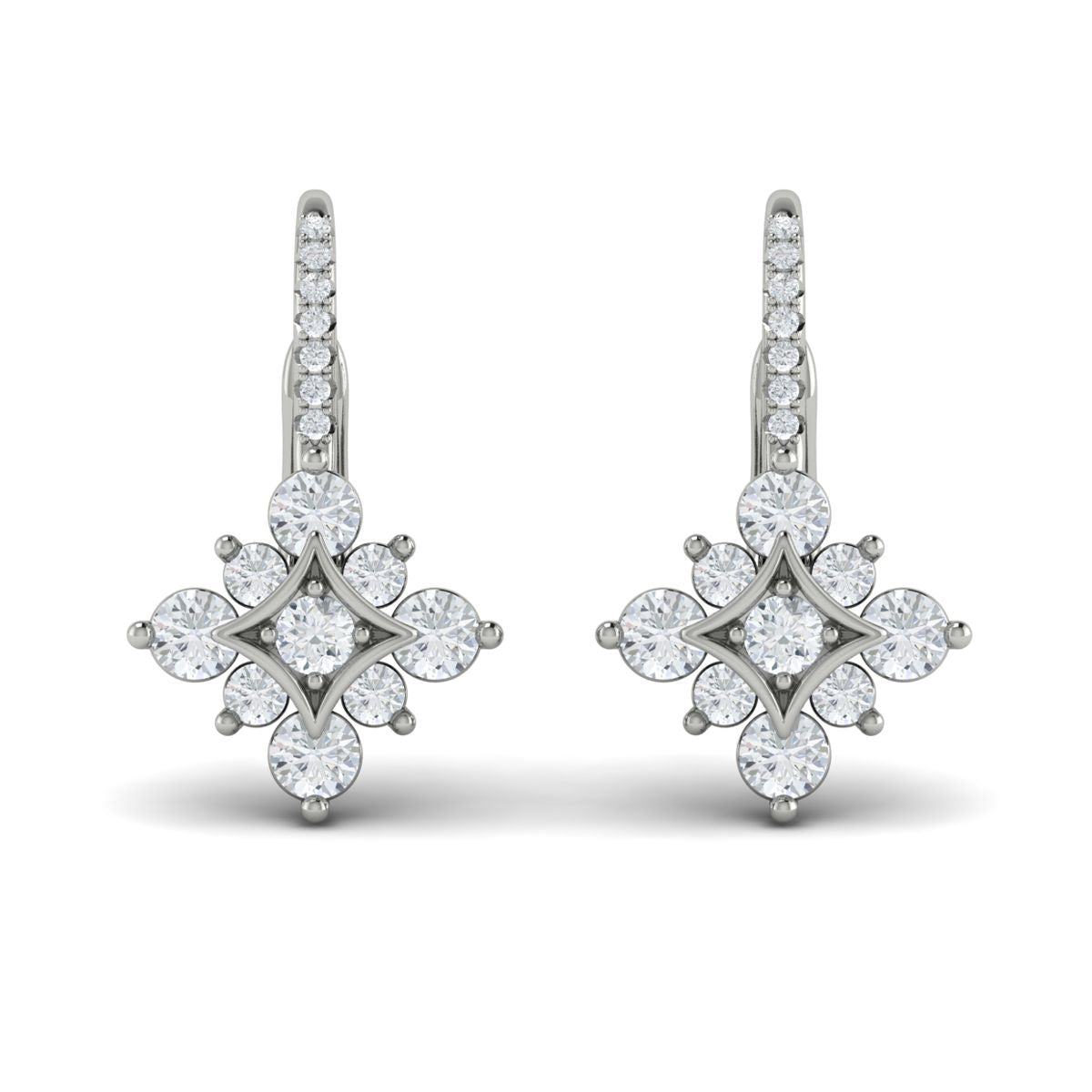 Diamond Burst Drop Earrings in 14K White Gold