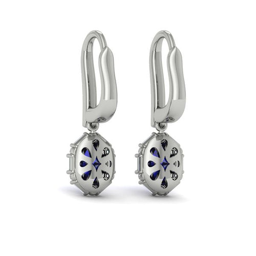 Sapphire & Diamond Drop Earrings in 14K White Gold