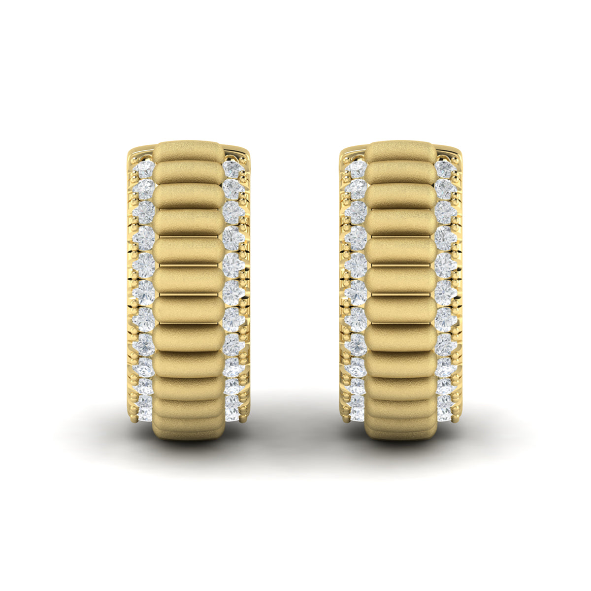 Diamond Ribbed Hoop Earrings in 14K Yellow Gold
