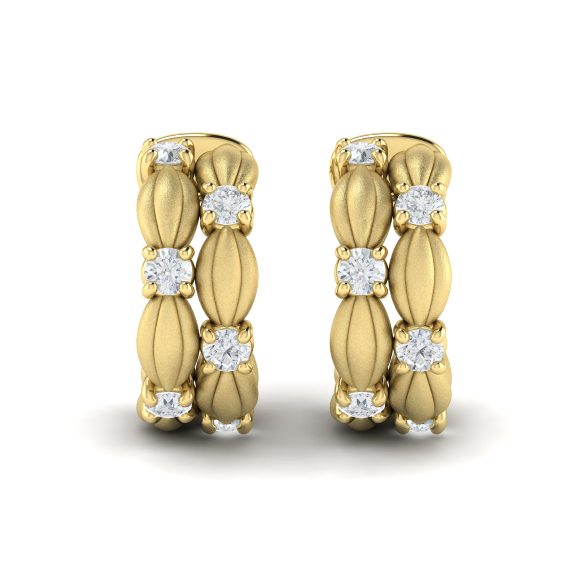 Diamond Tufted Hoop Earrings in 14K Yellow Gold