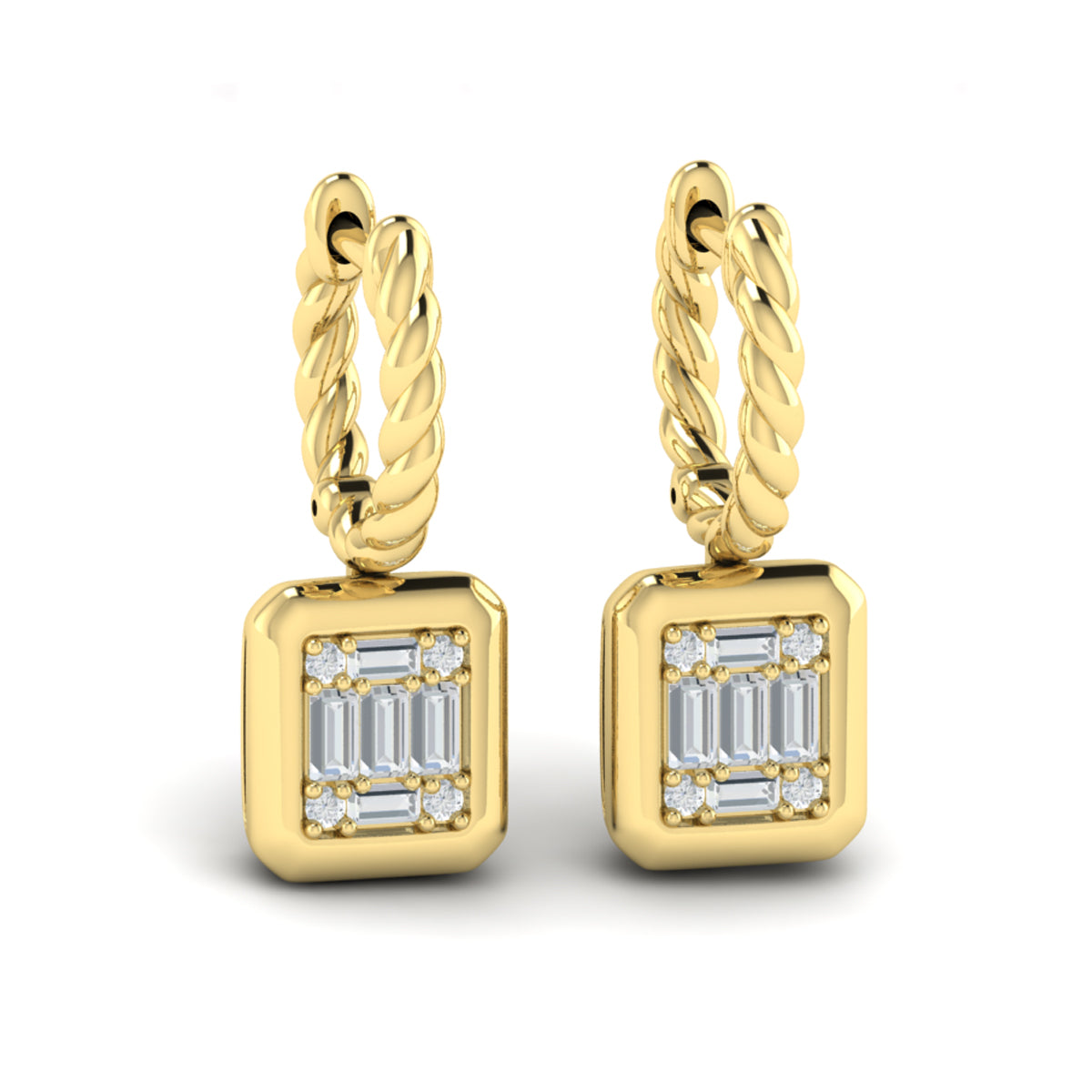 Diamond Cluster Bezel Drop Earrings in 14K Yellow Gold