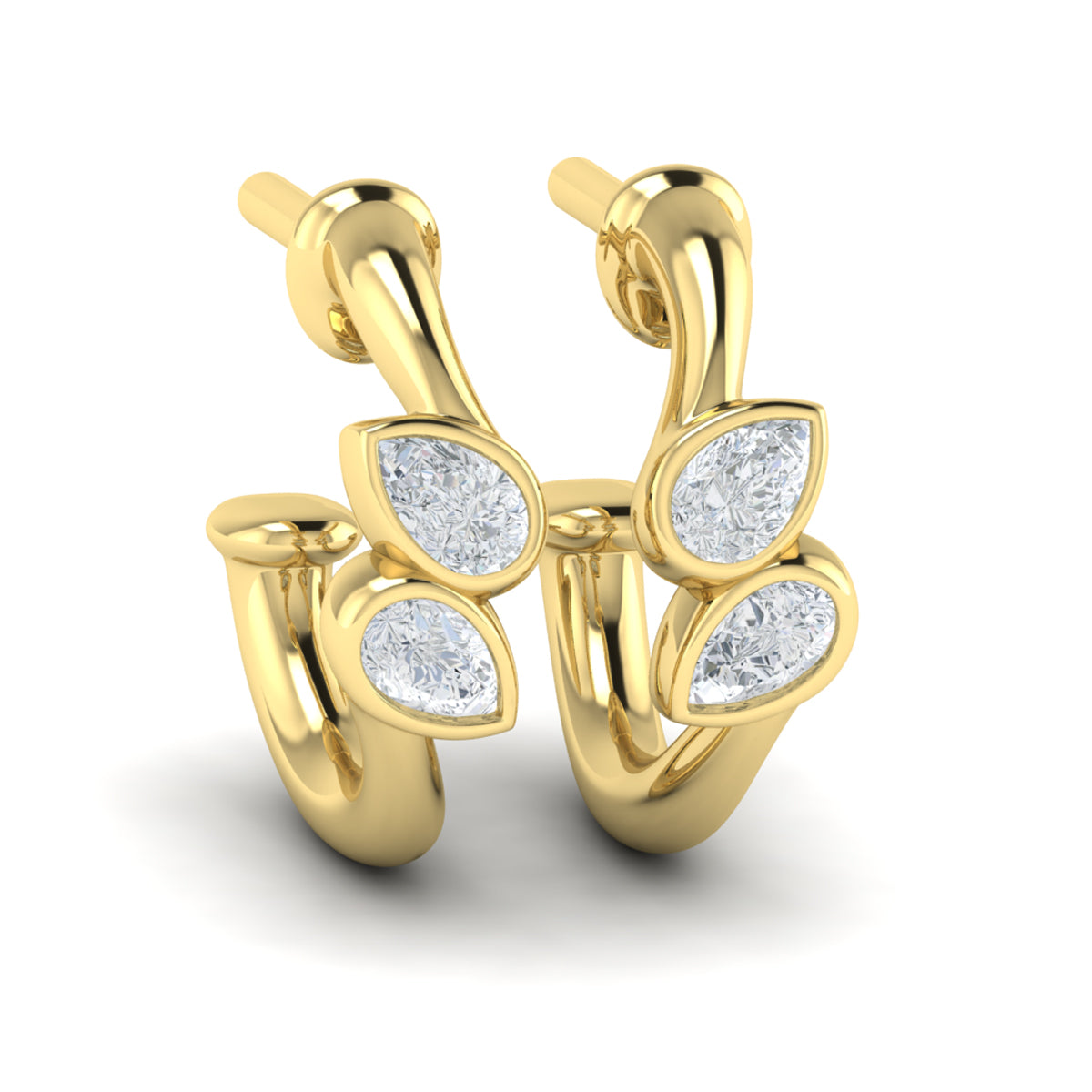 Diamond Bezel Half Hoop Earrings in 14K Yellow Gold