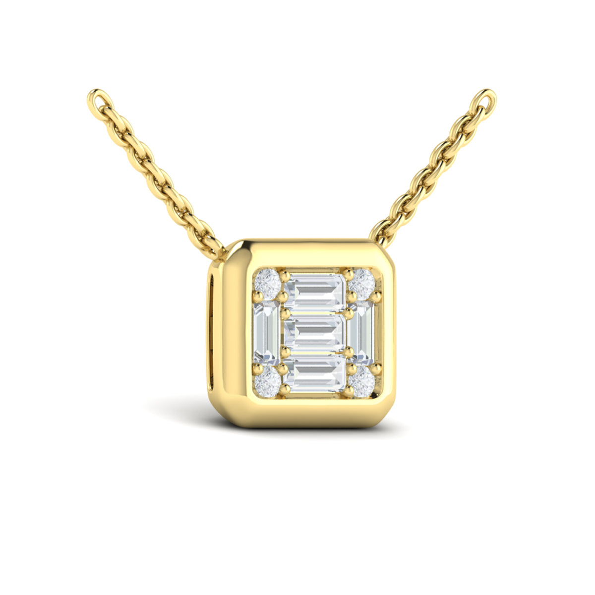 Diamond Cluster Bezel Necklace in 14K Yellow Gold