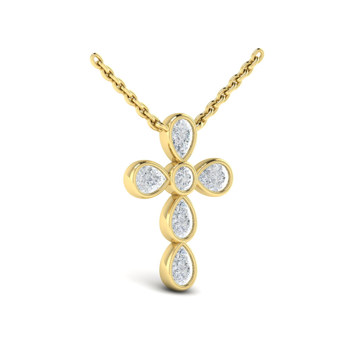 Diamond Bezel Cross Necklace in 14K Yellow Gold