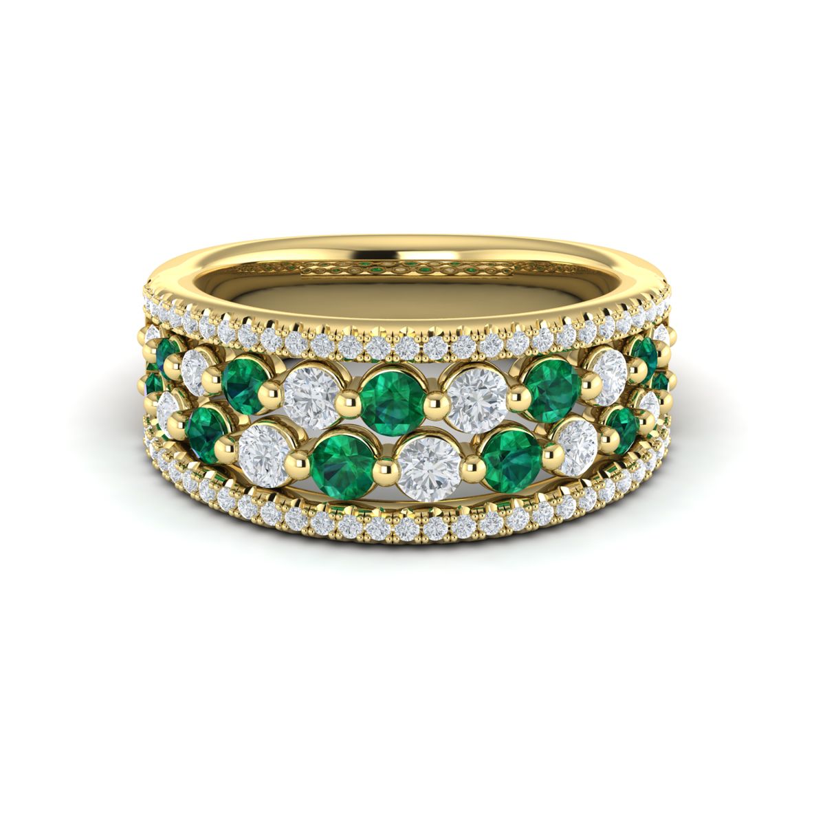 Emerald & Diamond Multi-Row Band in 14K Yellow Gold