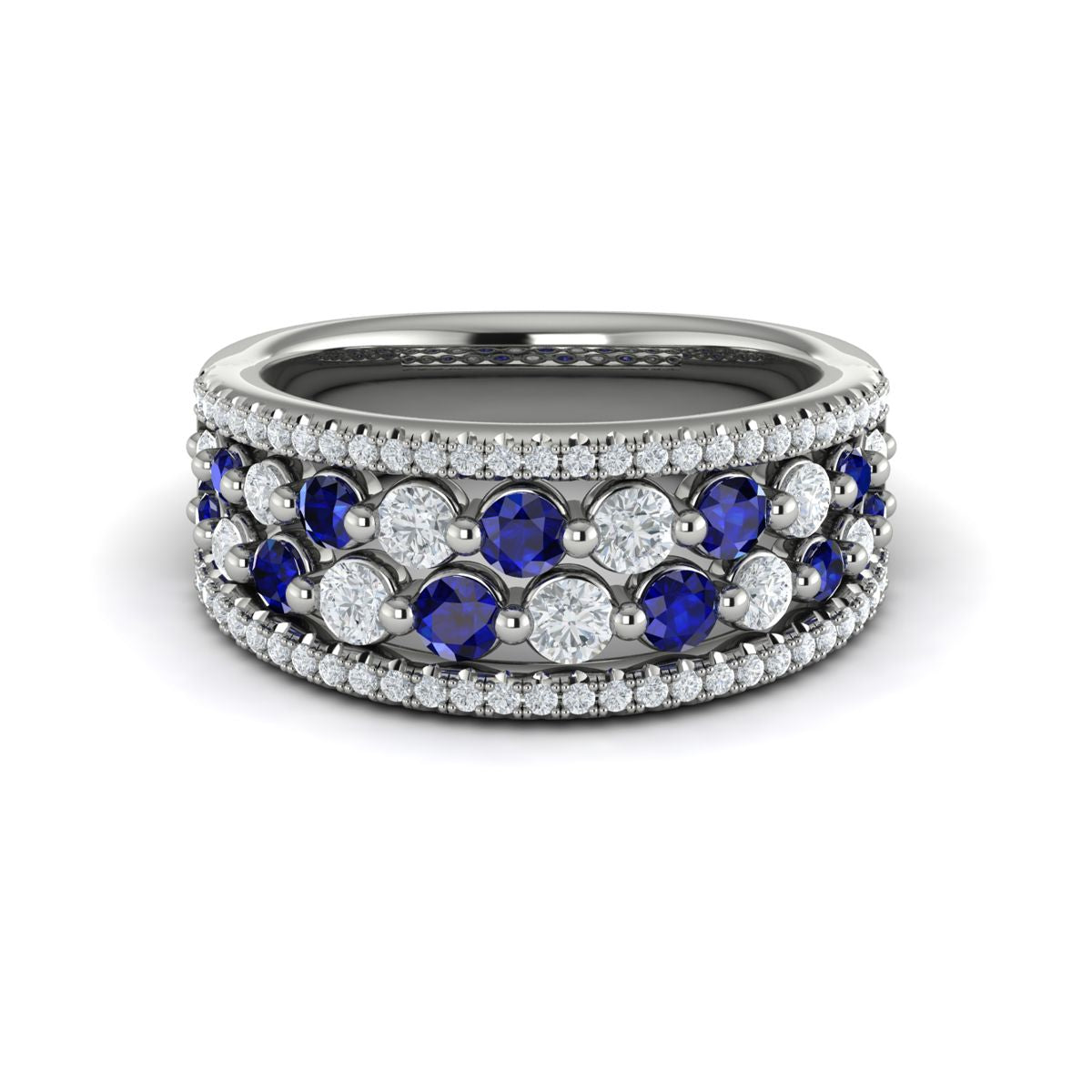 Sapphire & Diamond Multi-Row Band in 14K White Gold