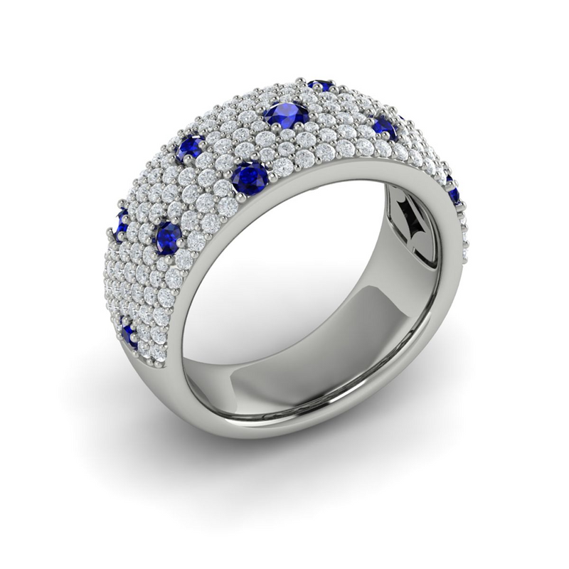 Sapphire & Diamond Scattered Pave Band in 14K White Gold