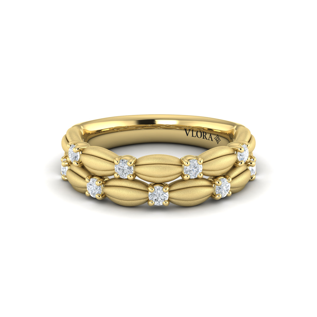 Double Row Tufted Diamond Band in 14K Yellow Gold