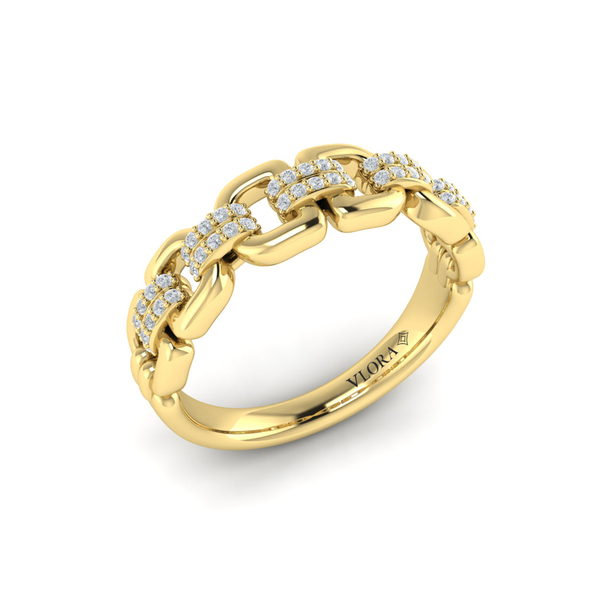 Diamond Curved Link Ring in 14K Yellow Gold