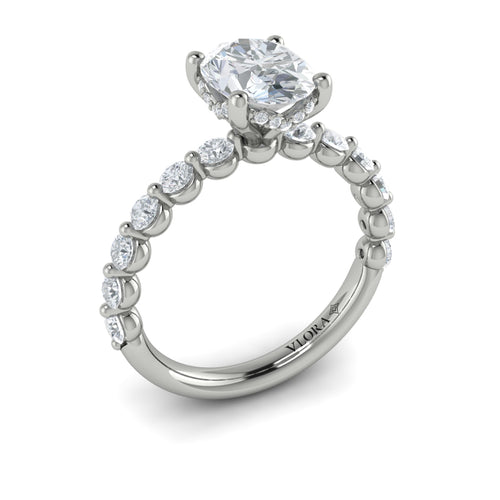 Diamond Single Prong with Hidden Halo Engagement Ring in 14K White Gold