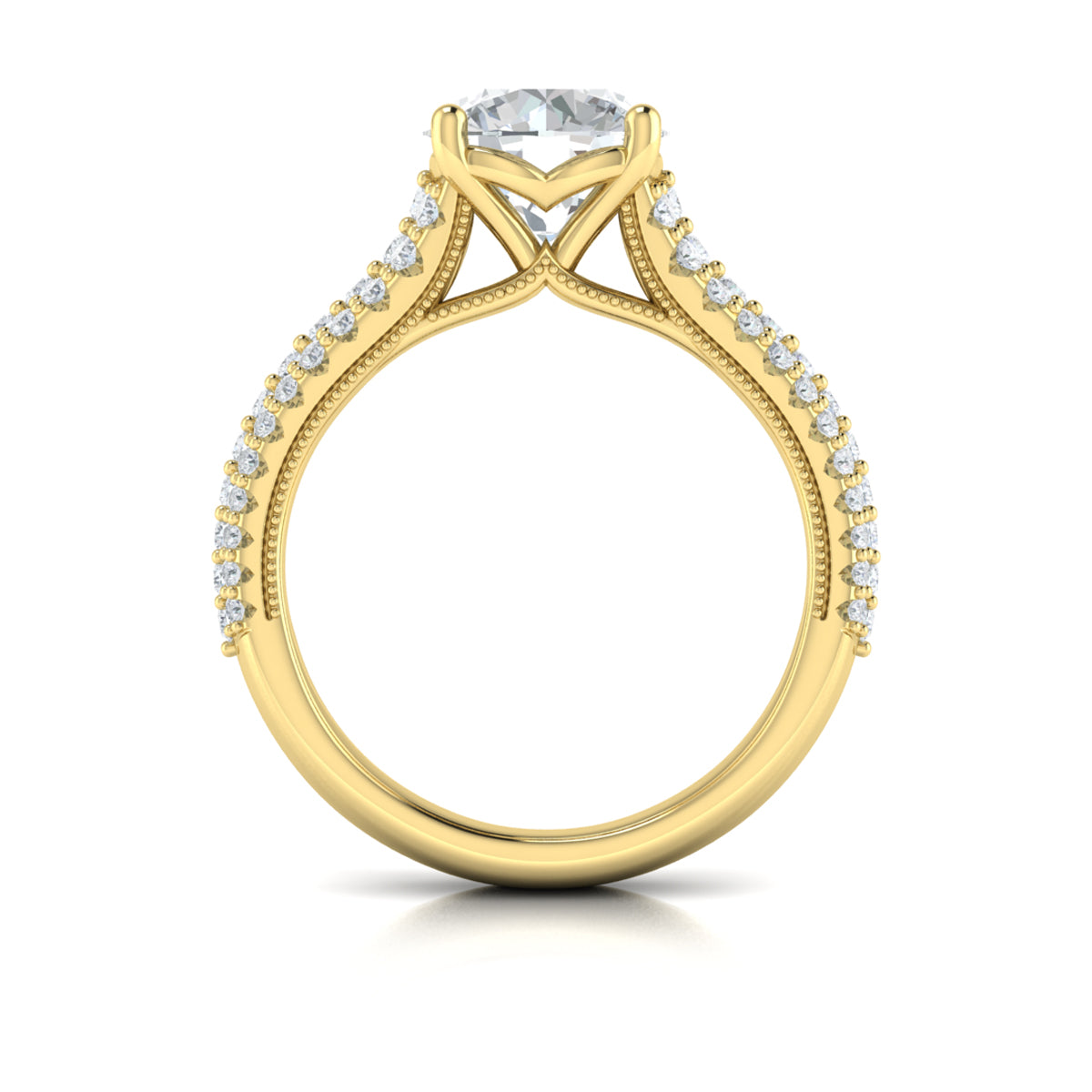 Diamond Pave Engagement Ring in 14K Yellow Gold
