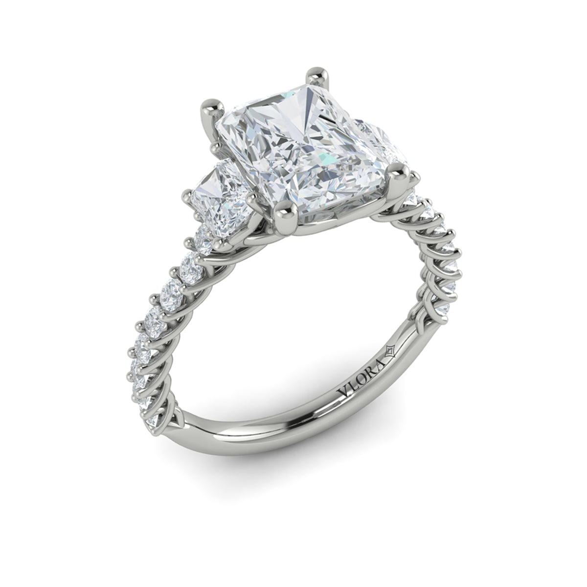 Diamond Three Stone Engagement Ring in 14K White Gold