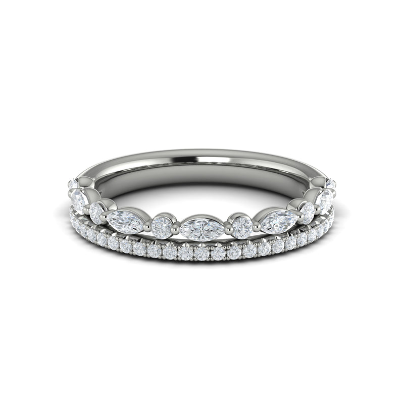 Diamond Marquise Two Row Band in 14K White Gold
