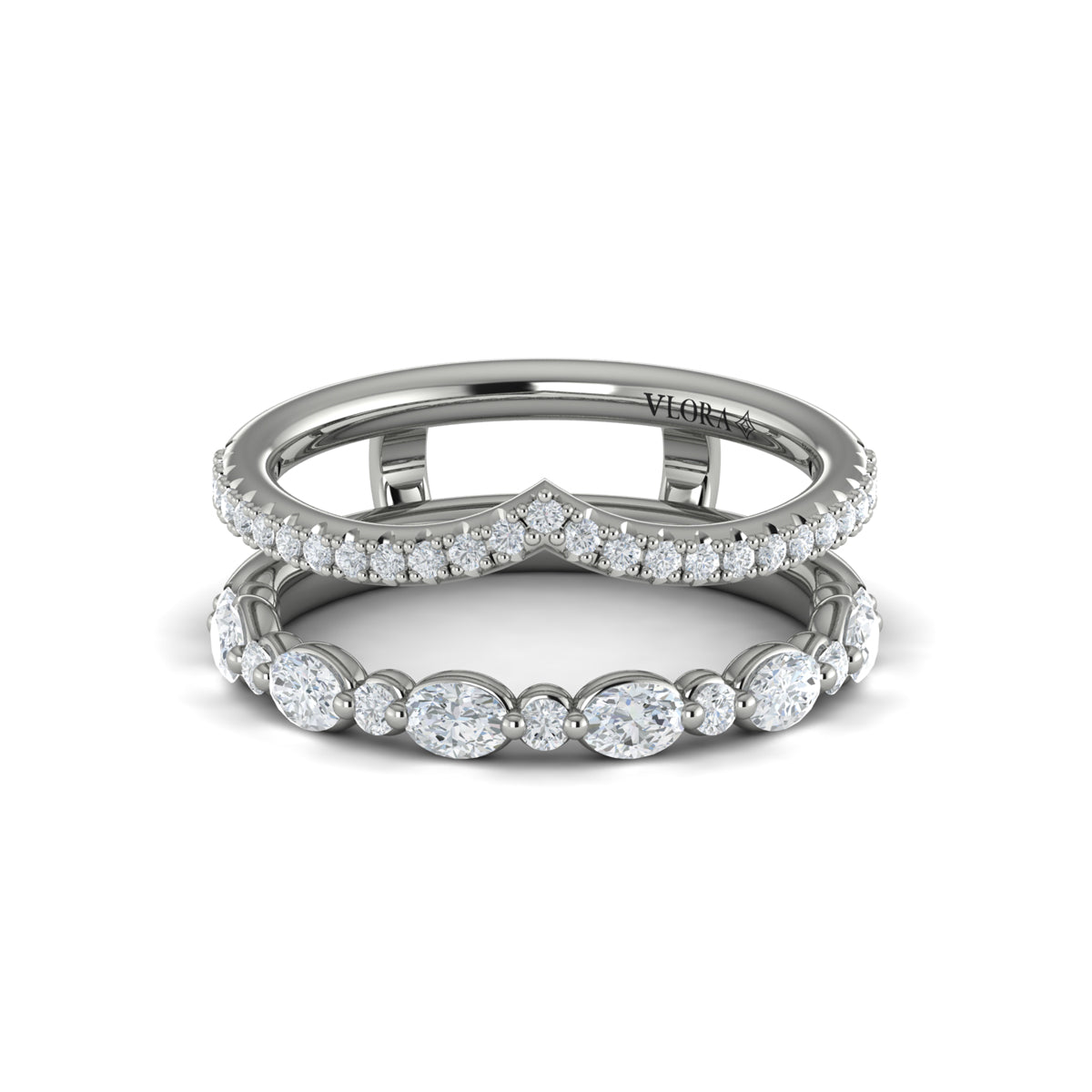 Diamond Two Row V Enhancer Band in 14K White Gold