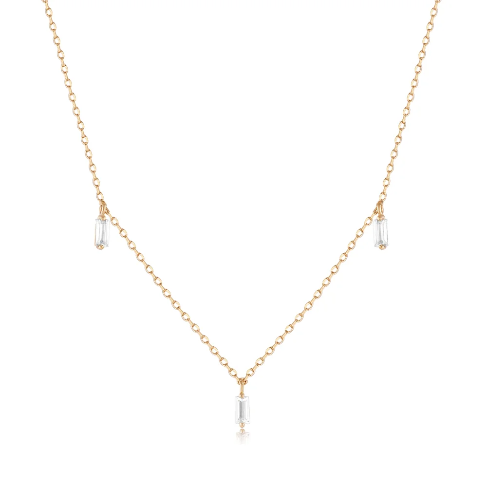 Floating Triple Baguette White Sapphire Necklace