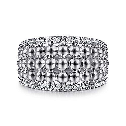 Bujukan White Sapphire Wide Beaded Ring in Sterling Silver